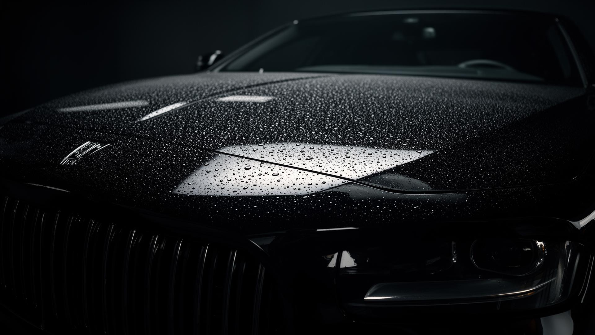 Glossy black luxury car after professional detailing